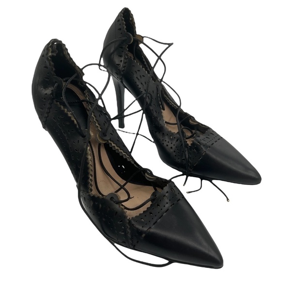 Zara Black Pointed Toe Lace Up Heels Size 40 Women’s - Picture 1 of 8